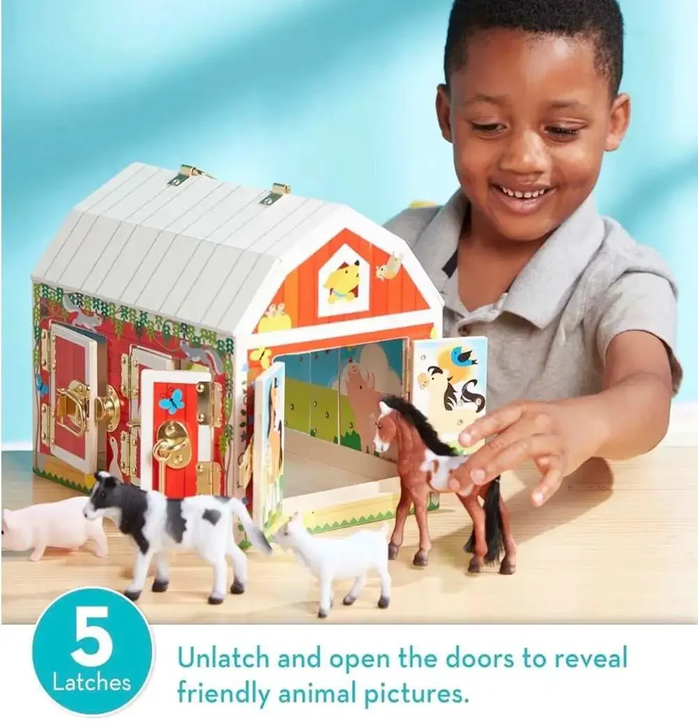 Melissa & Doug Latches Barn Wooden Activity Toy with 4 Animal Figures‎